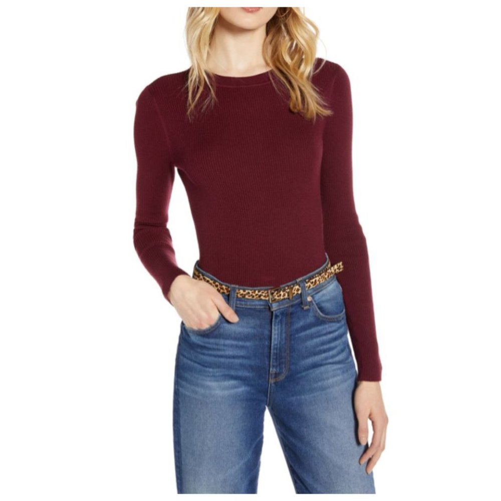 Halogen Red Ribbed Sweater Large NWT